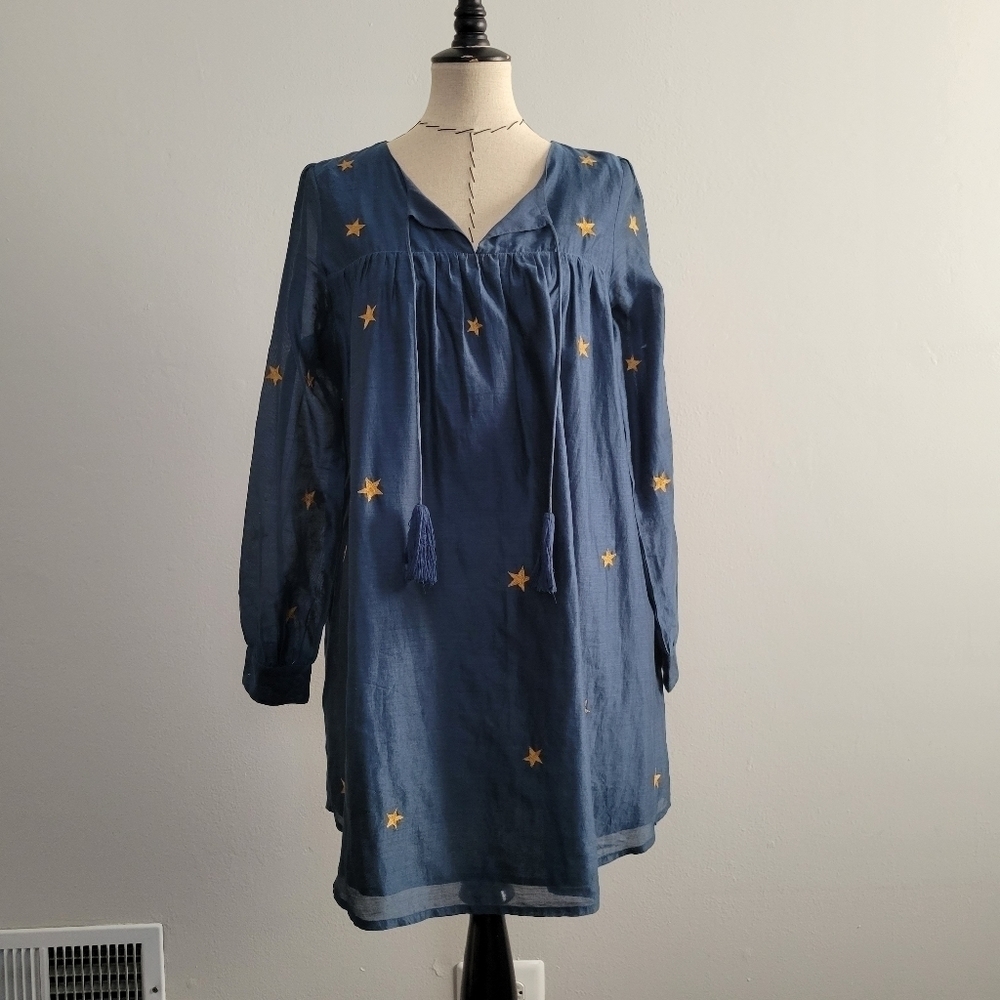 Tularosa Blue Embroidered Gold Star Mini Dress